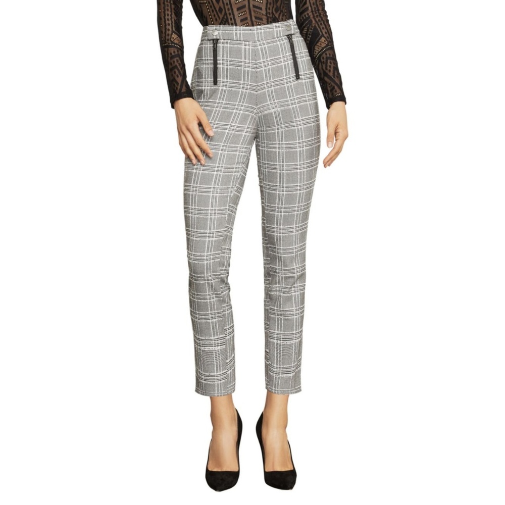 NWT BCBG Straight-Leg Houndstooth Plaid Trousers